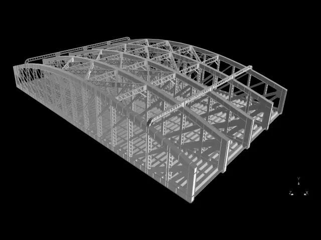 Modelo 3D de una cubierta reticulada de acero